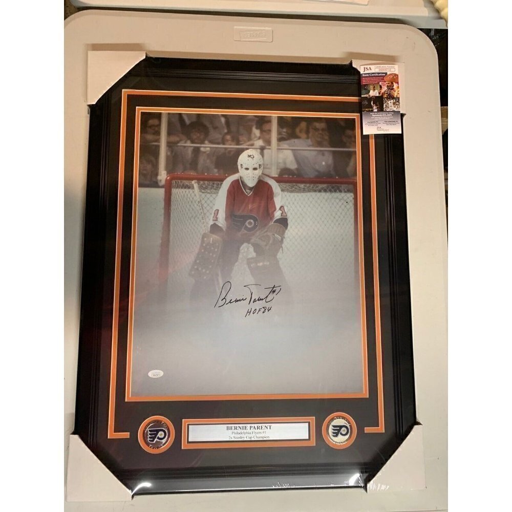 Bernie Parent Autograph Signed Flyers Insc HOF 84 Fog 16x20 Photo Framed JSA